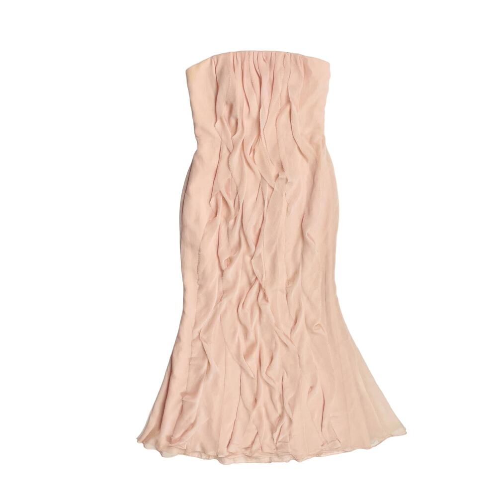 White by Vera Wang Ruffled Pink Chiffon Strapless Dress Formal Gown Bridesmaid